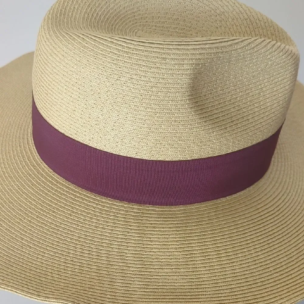 Coolibar Tan Sun Hat with Purple Band